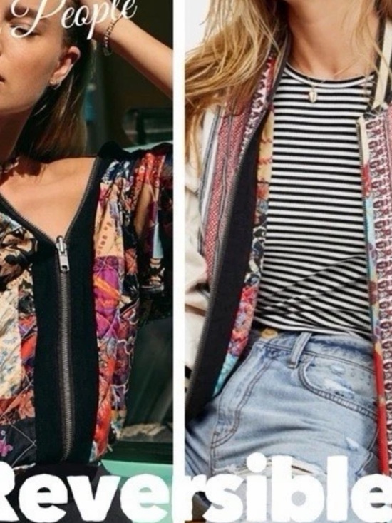 Free People Pandora Bomber Patchwork Jacket Reversible Zip Up.  $248 - Picture 5 of 9